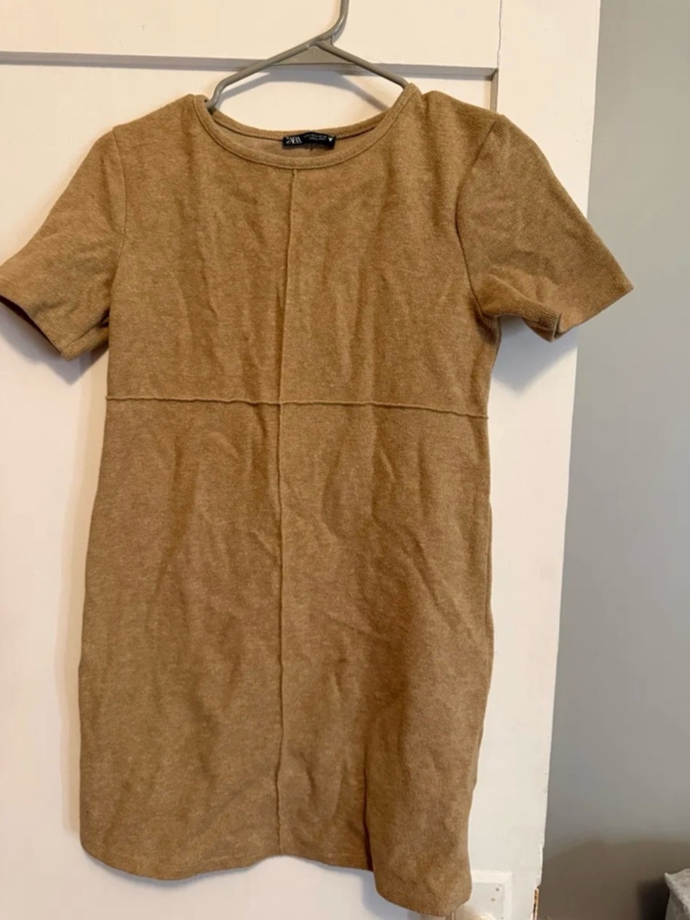 ZARA Short Sleeve Tan Shift Dress